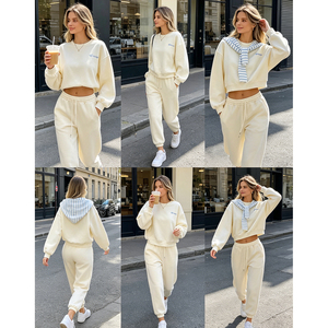Conjunto de Ropa Personalizada para Mujer, Conjunto de <span class=keywords><strong>Dos</strong></span> Piezas con Chal Fino de Moda Casual para Primavera y Otoño, Jersey de Cuello Redondo, Traje Deportivo - Product Image 2