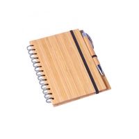 Cuaderno con Cubierta de Bambú 100% Ecológico al por Mayor, con Bolígrafo, Agenda Espiral, 13.5x18x1.9cm, 70 Hojas, para Uso Escolar y Regalos