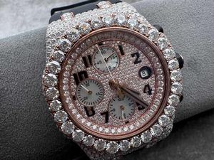 Montre Audemars de luxe sur mesure, qualité supérieure, 42 mm, mouvement 3126, chronographe, or rose, VVS, entièrement sertie de diamants, montre en moissanite - Product Image 2