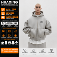 Sudadera con capucha gris de 500 g/m² de alto gramaje, corte oversize holgado, hombros caídos, doble cremallera, de Strategic Source Factory, OEM, ODM, marca privada, venta al por mayor