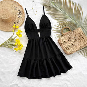 2026 for Women's European American Summer Breathable Splice <b>Swing</b> Dress Sexy Sleeveless Spaghetti Strap Elastic Waist - Product Image 4