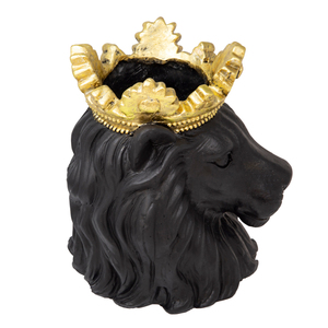 Vaso Decorativo a Forma di Testa di Leone con Corona Dorata, Nero, per Piante da Interno ed Esterno - Product Image 3