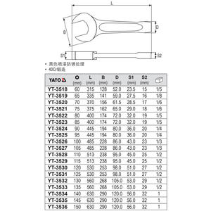 Llave de vaso de boca abierta Yato de un solo extremo con vástago recto de 30 mm, grado industrial, métrica - Product Image 2