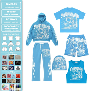 100% Baumwolle 500gsm Schwergewicht Säuregewaschenes Maßgefertigtes Vintage Zweiteiler-Set |   Hoodie & Jogginghose mit Sonnengebleichter Grafik im Streetwear-Stil - Product Image 1