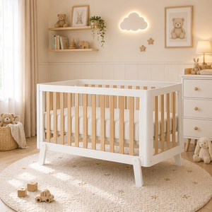 Cuna Moderna Minimalista de Alta Calidad en Color Blanco, Ecológica, Duradera, de Madera de Teca Sólida para Dormitorio y Sala de Estar - Product Image 1