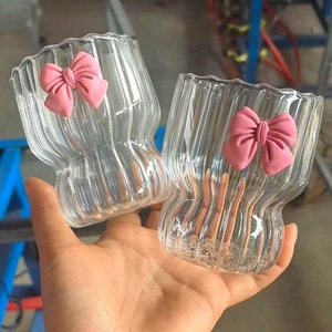 Best Selling <strong>Girl</strong> Gift Pink Bow Wine <strong>Glass</strong> Without Handle for Tea Coffee and Water Beverages - Product Image 1