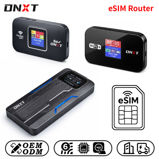 DNXT Esim Router WiFi 6 300Mbps Esim Wifi Router WPS AP Mode Esim Mifi Vsim 2.4g&5.8g Esim Type c Mobile Router for Travel Use