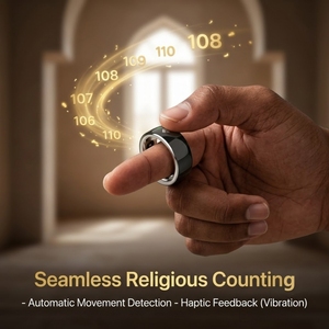 Bague connectée religieuse haut de gamme en acier inoxydable pour la prière musulmane, étanche IP67, compteur de tasbih numérique, contrôle par application, alarme Azan - Product Image 2