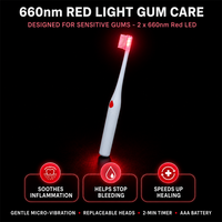 Brosse à dents à thérapie par lumière rouge 660 nm, 2 LED pour les dents sensibles et les soins des gencives | Tête amovible pour le soulagement des herpès labial et des stomates buccaux