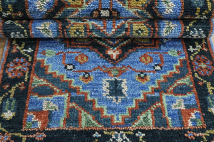 พรมขนสัตว์สีน้ำเงินทำมือ, พรมทางเดินลายเรขาคณิต, พรมปูพื้นทางเข้าแบบสั่งทำขนาดพิเศษ, พรมสำหรับห้องครัว - Product Image 4