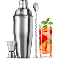 Kit de Barman en Acier Inoxydable avec Cuillère de Bar, Jigger et Shaker à Cocktails 550/750 ml – Outils de Mixologie en Gros