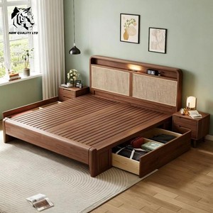 Venta directa de fábrica, mejor precio, personalizable, gran stock, ecológico, cama king de 1.8m, nuevo diseño, muebles de dormitorio, estructura de cama king de madera. - Product Image 6