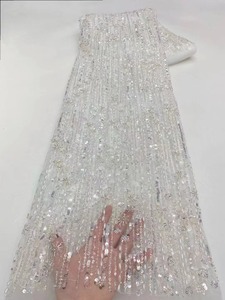 NI.AI yeni tasarım küçük çiçek örgü renkli boncuklu Net dantel işlemeli payetler dantel kumaş inciler ile giyim elbise için - Product Image 2