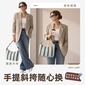 Striped Bento Bag Large Capacity <b>Insulated</b> <b>Lunch</b> <b>Box</b> Handheld Crossbody Bag For Commuters Students Office Workers - Product Image 3
