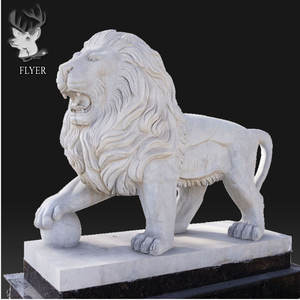 Decoración de jardín al aire libre Popular estilo occidental piedra de mármol Natural escultura Animal puesta de sol estatua de León de mármol rojo - Product Image 1