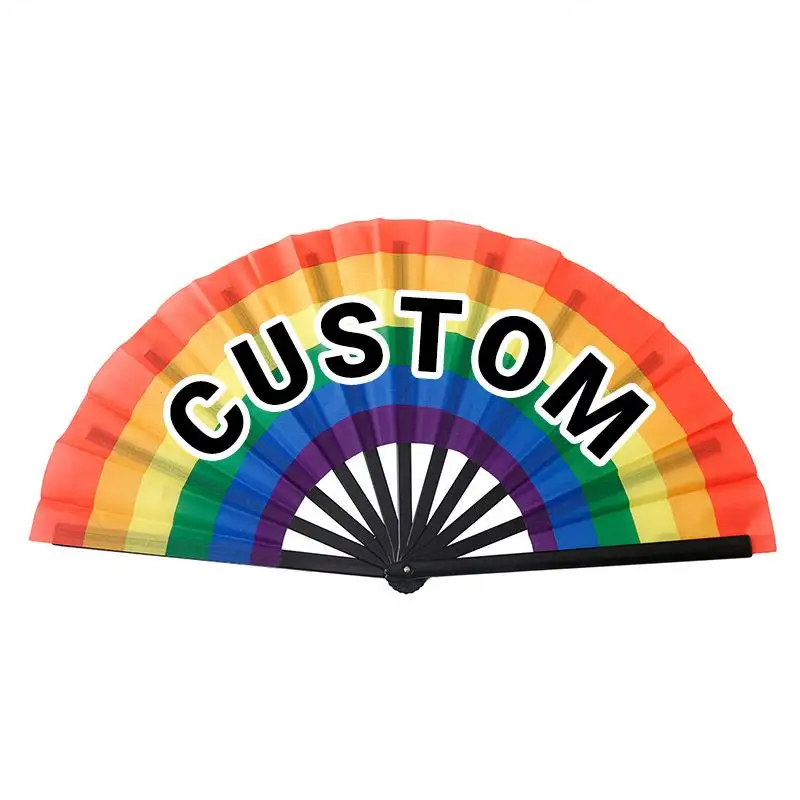 Open and close smoothly 33cm color strip Tai Chi ring fan Plastic dance folding Kung Fu fan Rainbow fan