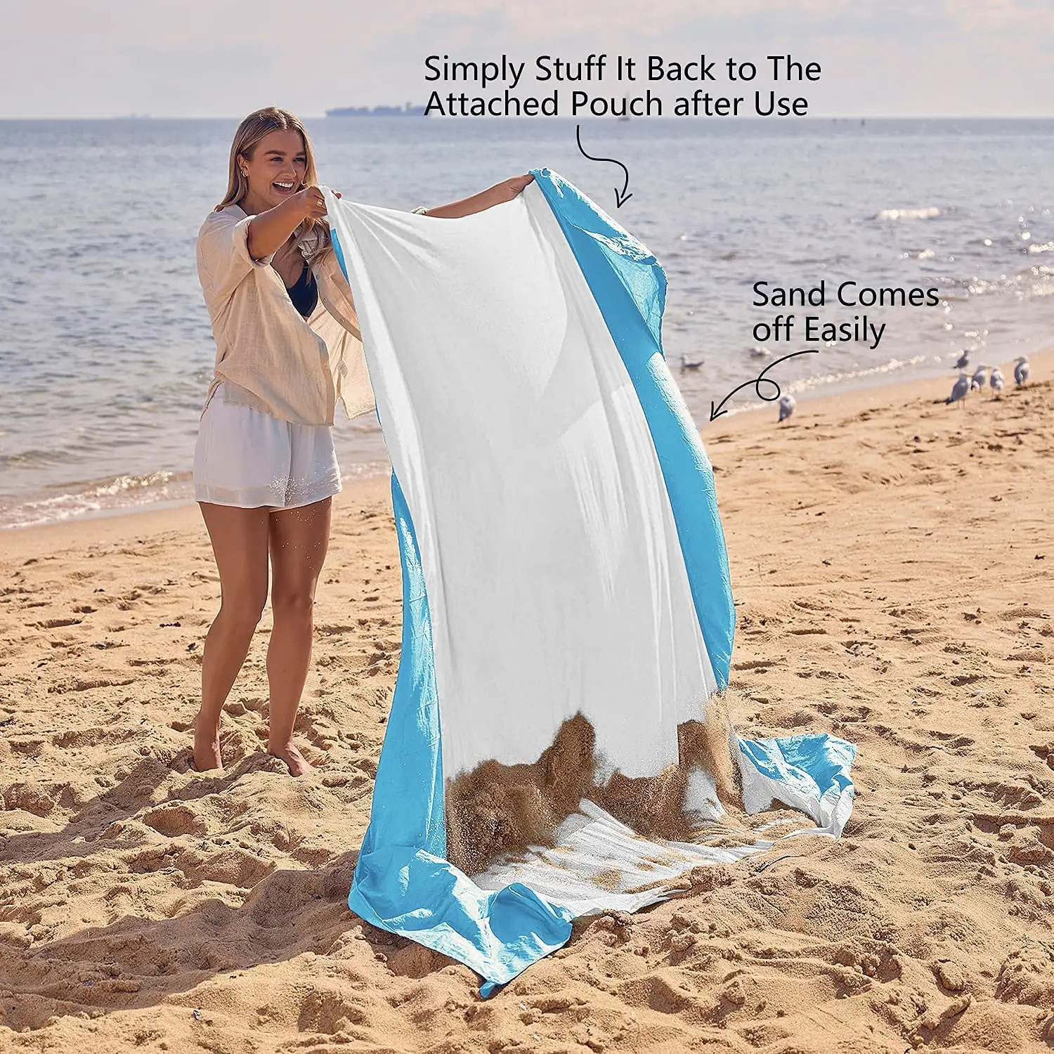 Cobertor de praia areia, tapete de praia extra grande, leve e durável com 6 peças e 4 bolsos de canto