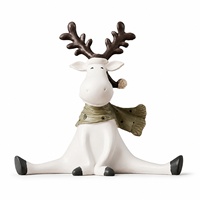 Figurine de cerf contemporaine en résine blanche, en pose décontractée, avec bois de cerf foncés et écharpe claire, pour décoration de table de salon, vente en gros