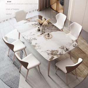 Hiện đại ý tối giản bàn ăn thiết lập hình chữ nhật Rock tấm Ghế kết hợp ánh sáng sang trọng cho khách sạn phòng ăn đá - Product Image 1