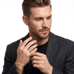 Gold Plated White Zircon 925 <strong>Sterling</strong> <strong>Silver</strong> Jewelry <strong>Thumb</strong> <strong>Ring</strong> for Men - Product Image 4