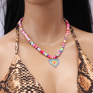 Collar de corazón con cuentas de arcilla polimérica arcoíris para mujer, gargantilla, joyería llamativa, colgante colorido, accesorio de moda - Product Image 5