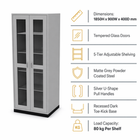 Armoire de rangement de laboratoire de qualité commerciale avec portes vitrées, 4 étagères, 5 niveaux, pour projet de laboratoire scientifique universitaire ou scolaire
