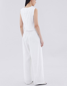 Enyami Tank top tanpa lengan wanita, set 2 potong rompi kerah V warna polos tanpa lengan dasi depan Linen untuk wanita - Product Image 3