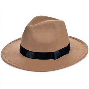 Classic Brown Wool Fedora <b>Hat</b> with Black Ribbon <b>Band</b> Wide Brim Unisex Casual Style for Spring Summer Adults - Product Image 1