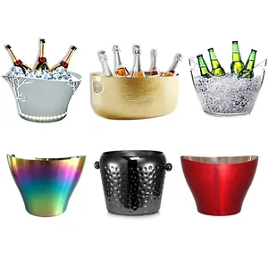 Wholesale Metal Stainless Steel Bar Tools Custom Logo Ice Cooler Bucket Champagne Beer Large Ice Bucket