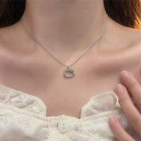 Conjunto de Collar y Pulsera con Colgante de Gatito de Circonio, Estilo Y2K, Chapado en Plata Antigua, Joyería con Dije de Gato de Dibujos Animados para Adolescentes y Bodas