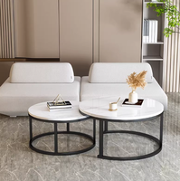 Juego de Mesa de Centro Redonda Convertible de Mármol con Función Extensible, Estructura de Acero, Diseño Moderno para Salas de Estar Pequeñas