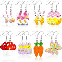 AUGSUN Boucles d'oreilles mignonnes en forme d'animaux de Pâques pour femmes - 8 paires de boucles d'oreilles en fer en forme de lapin avec design double face pour le jour de Pâques