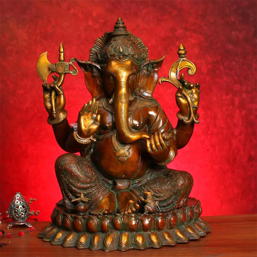 고품질 멋진 금속 조각 캐스트 청동 황동 인도 옴 Ganesh 동상