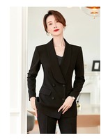 Ensemble de costumes professionnels pour femmes noires - Viscose/Polyester coupe-vent et imperméable, vêtements de travail professionnels pour les entretiens