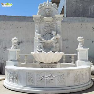 Fontana a Muro in Marmo Bianco Intagliata a Mano YOUFINE per Giardini e Ville all'Aperto - Product Image 1