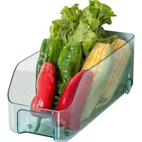 Boîte de rangement transparente bleu clair en plastique avec roulettes pour réfrigérateur, pour le stockage de boissons, fruits, légumes, et pour armoire de cuisine