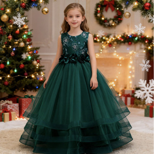 Girls' Navy Blue Floral Tulle Evening Dress Long Tutu Christmas Performance Costume Size 632 - Product Image 2