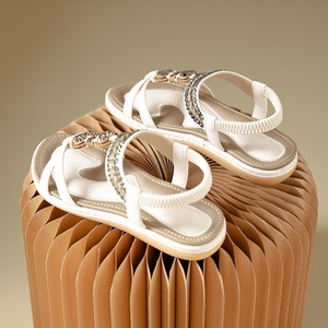 Elegant White <b>Flat</b> <b>Sandals</b> With Rhinestone Decoration Open Toe Buckle Closure Summer Women Shoes Drop Shipping - Product Image 4