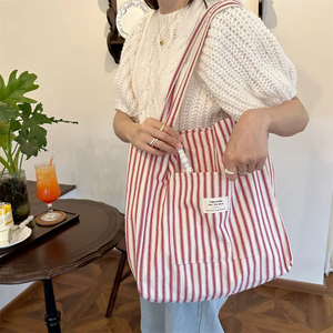 Borsa a Tracolla Vintage a Righe Personalizzata per Donna, Grande Capacità, Riutilizzabile, per Scuola e Libri, con Tasca - Product Image 5