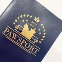 Couverture de passeport en cuir avec impression couleur personnalisée du logo, format livre pour documents d'animaux de compagnie