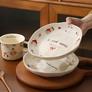 Xujia Mengmengjia, juego de vajilla de cerámica de dibujos animados bonitos, plato desechable profundo de 8 pulgadas, plato de arroz, plato de postre para fiestas - Product Image 1
