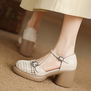 Nouvelle Collection Automne-Été : Chaussures Mary Jane à Talon Carré, en Cuir Premium, Style Rétro Français avec Bride Croisée, Idéales pour Mariage - Product Image 4