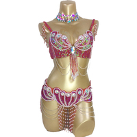 Ecowalson Nouveauté Ensemble de costume de danse du ventre pour femmes avec soutien-gorge et ceinture Robes en soie/coton pour la danse du ventre Carnaval