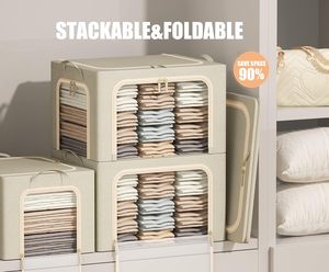 High Quality Foldable Waterproof Clothing Stackable Storage Bag Bins 2 Windows Home Closet Organizer Storage Box - Product Image 2