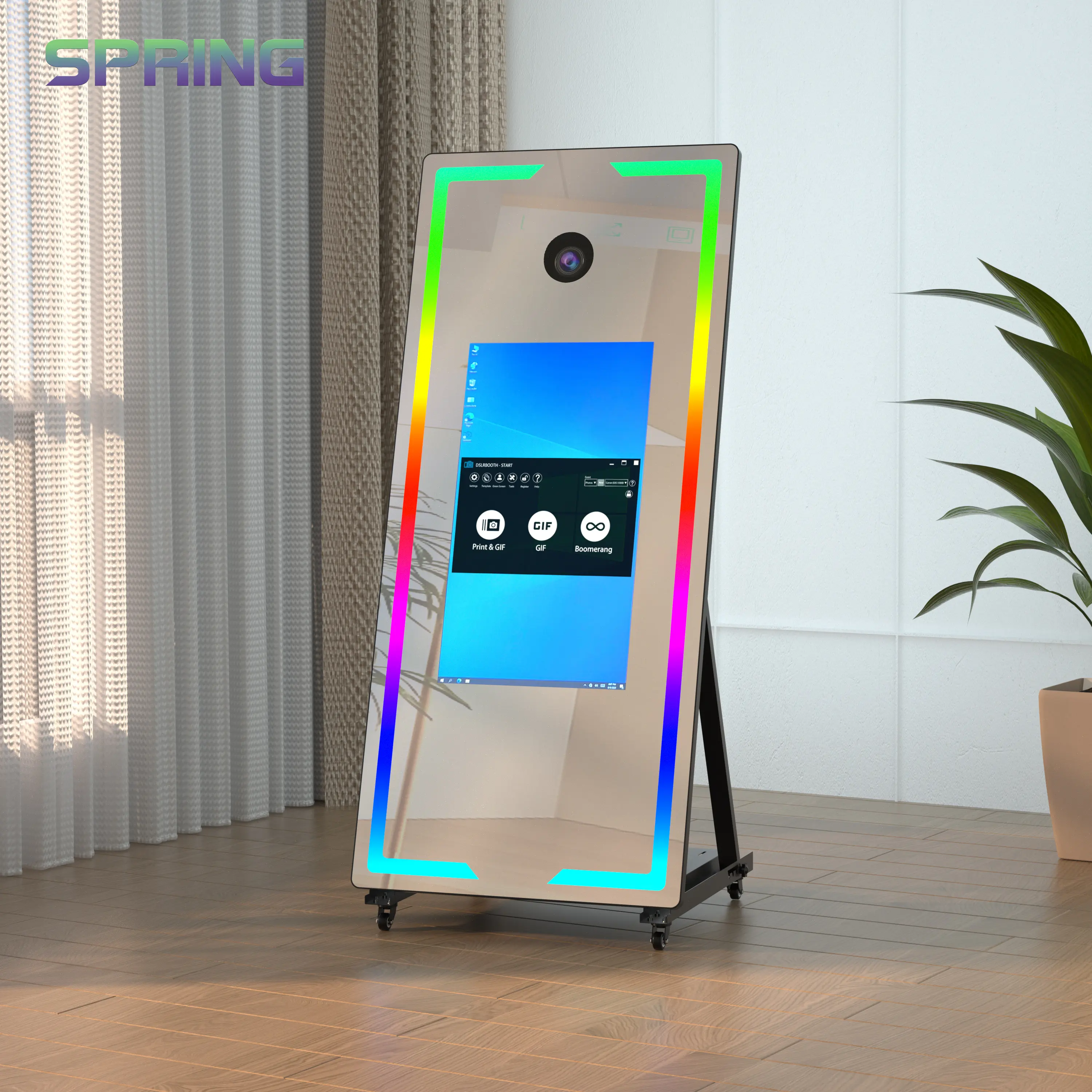 Portable digital 45/65 inch magic interactive selfie video photo mirror glass booth touch screen with camera and printer