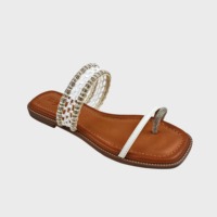 Sandales plates à enfiler, légères, à double bride tressée, ornées de strass, à bout carré ouvert et à bout fendu/clip, style mule