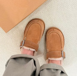 Adjustable buckle back strap suede <b>clogs</b> thick plush inner lining anti slip sole warm winter <b>mule</b> uggs boots for women - Product Image 6