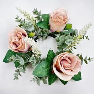 DAMAI Simulation Rose <b>Candle</b> Holder Wreath for <b>Easter</b> Valentine's Day Decoration Showcase Restaurant Napkin Wreath with Rose - Product Image 4