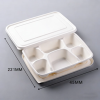 Plateau de repas scolaire jetable, écologique, biodégradable, en bagasse de canne à sucre blanche, 5 compartiments, assiette jetable