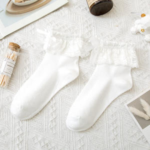 โลลิต้าถุงเท้าผูกโบว์ลายลูกไม้สำหรับผู้หญิงถุงเท้าข้อกลางแบบญี่ปุ่นระบายอากาศได้สำหรับคอสเพลย์อนิเมะผ้าฝ้ายสีดำสีขาวแบบลำลอง - Product Image 4